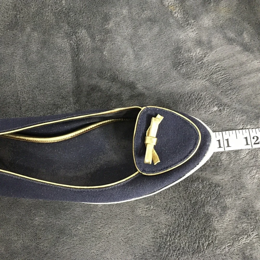 Tory Burch Marni Satin D'Orsay Flats Vintage Slip On‎ Navy Blue With Bow READ